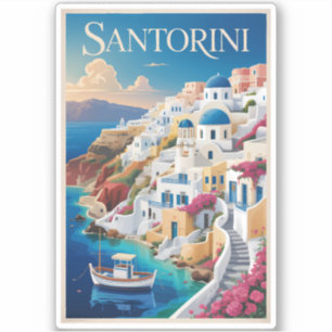 Sticker Illustration de voyage d'art vintage de Santorin G