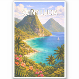 Sticker Illustration de voyage de Sainte-Lucie Art vintage