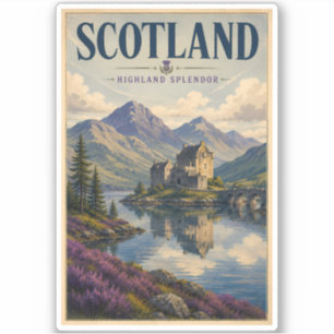 Sticker Illustration de voyage des Highlands écossais