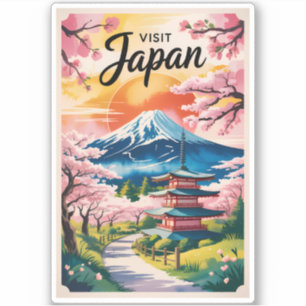Sticker Illustration de voyage du mont Fuji au Japon Art v