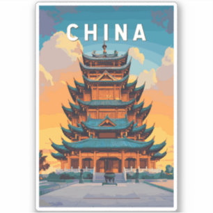 Sticker Illustration de voyage en Chine Art vintage