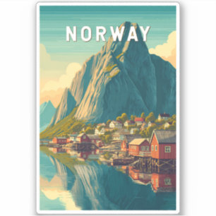 Sticker Illustration de voyage Norvège Art vintage