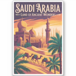 Sticker Illustration de voyage rétro sur le désert d'Arabi