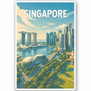 Sticker Illustration de voyage vintage à Singapour