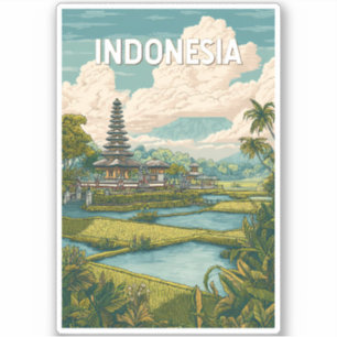 Sticker Illustration de voyage vintage en Indonésie