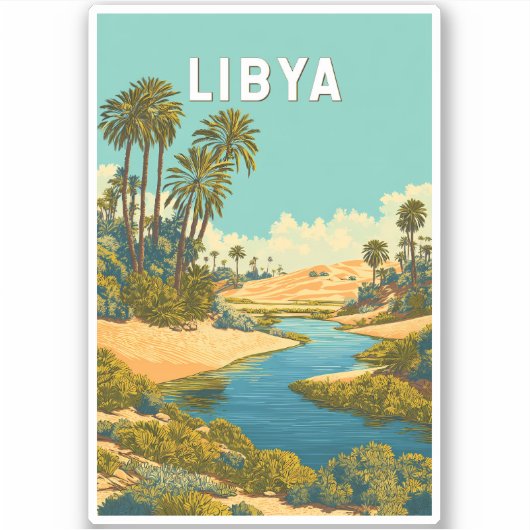 Sticker Illustration de voyage vintage Libye (Devant)