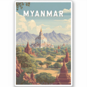 Sticker Illustration de voyage vintage sur le Myanmar