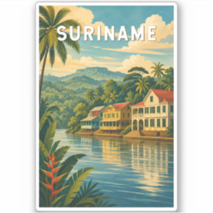 Sticker Illustration de voyage vintage sur le Suriname Art