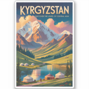 Sticker Illustration de Yourte Kirghizistan Art de Voyage