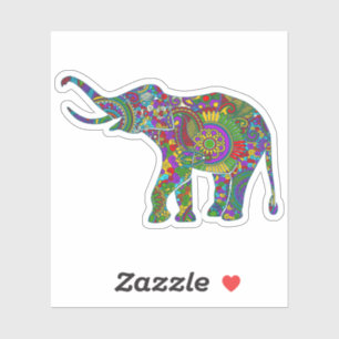 Sticker Illustration d'éléphant mignon floral coloré