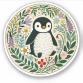 Sticker Illustration des amateurs de pingouins fleurs sauv (Devant)