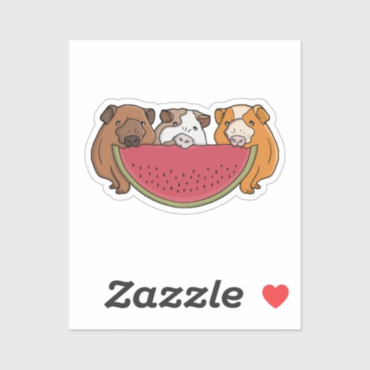Sticker Illustration des Cochons de Guinée et de la pastèq (Feuille)