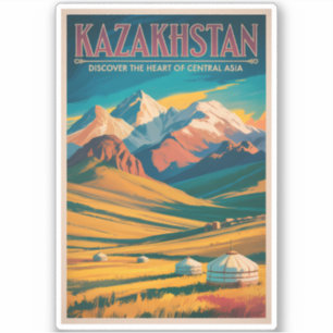 Sticker Illustration des steppes du Kazakhstan Art de voya