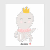 Sticker Illustration d'Octapus adorable avec couronne (Feuille)