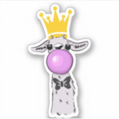 Sticker Illustration drôle de lama soufflant une bulle ros (Devant)