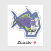 Sticker Illustration drôle de poisson-pêcheur violet dessi (Feuille)