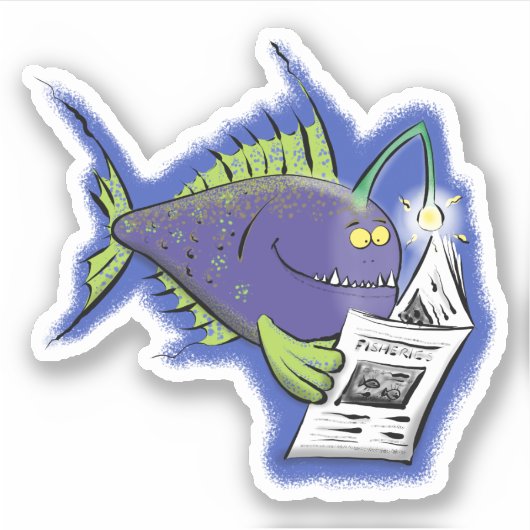Sticker Illustration drôle de poisson-pêcheur violet dessi (Devant)