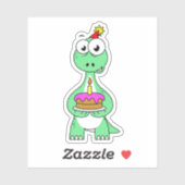 Sticker Illustration Du Brontosaurus Avec Gâteau D'Anniver (Feuille)