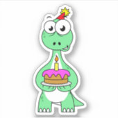 Sticker Illustration Du Brontosaurus Avec Gâteau D'Anniver (Devant)