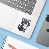 Sticker Illustration du chat de dessin (Ordinateur portable avec iPhone)