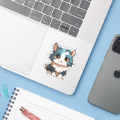 Sticker Illustration du chat de dessin (Ordinateur portable avec iPhone)