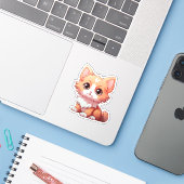 Sticker Illustration du chat de dessin (Ordinateur portable avec iPhone)