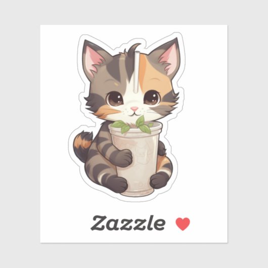 Sticker Illustration du chat de dessin (Feuille)