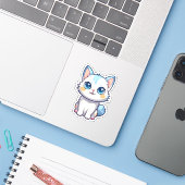 Sticker Illustration du chat de dessin (Ordinateur portable avec iPhone)
