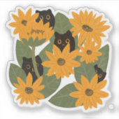 Sticker Illustration du chat noir mignon et du tournesol (Devant)