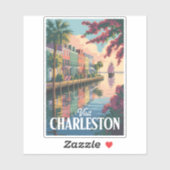 Sticker Illustration du front de mer de Charleston en Caro (Feuille)