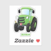 Sticker Illustration du joli joyeux tracteur agricole vert (Feuille)