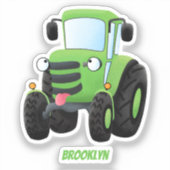 Sticker Illustration du joli joyeux tracteur agricole vert (Recto)