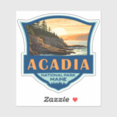 Sticker Illustration du parc national Acadia Insigne rétro (Feuille)