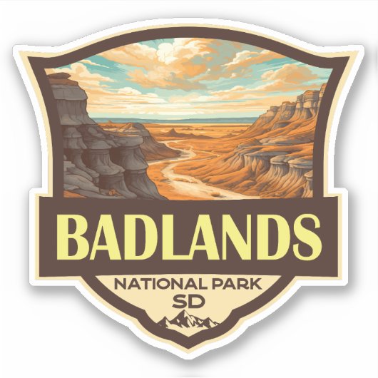 Sticker Illustration du parc national Badlands Retro (Devant)