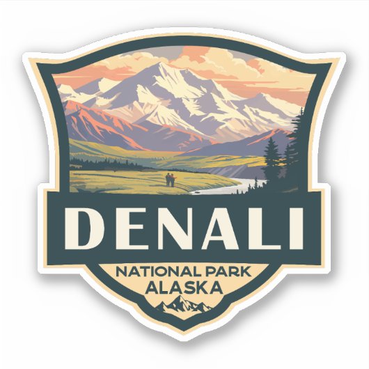 Sticker Illustration du parc national de Denali Voyage Vin (Devant)