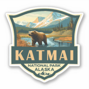Sticker Illustration du parc national de Katmai Badge rétr