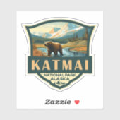 Sticker Illustration du parc national de Katmai Badge rétr (Feuille)