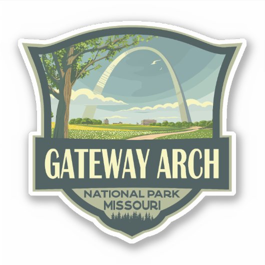 Sticker Illustration du parc national Gateway Arch Art rét (Devant)