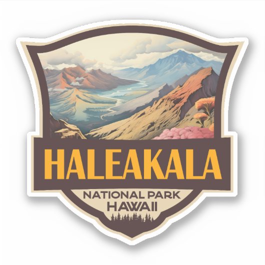Sticker Illustration du parc national Haleakala Badge rétr (Devant)