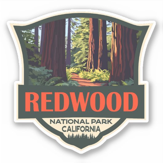 Sticker Illustration du parc national Redwood Badge rétro (Devant)
