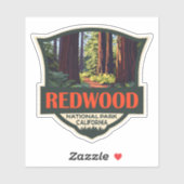 Sticker Illustration du parc national Redwood Badge rétro (Feuille)