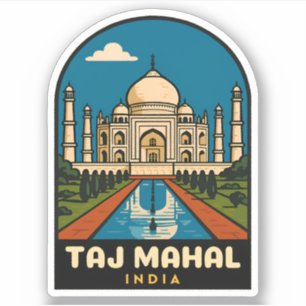 Sticker Illustration du Vintage voyage rétro Taj Mahal Ind