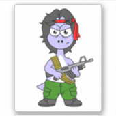 Sticker Illustration D'Un Brontosaurus Habillé En Rambo. (Devant)