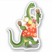 Sticker Illustration D'Un Brontosaurus Jouant À Maracas. (Devant)