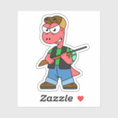 Sticker Illustration D'Un Chasseur De Spinosaure Avec Arme (Feuille)