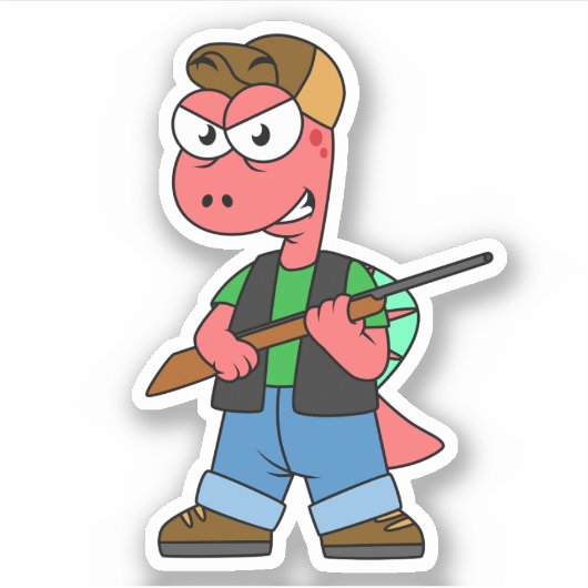 Sticker Illustration D'Un Chasseur De Spinosaure Avec Arme (Devant)