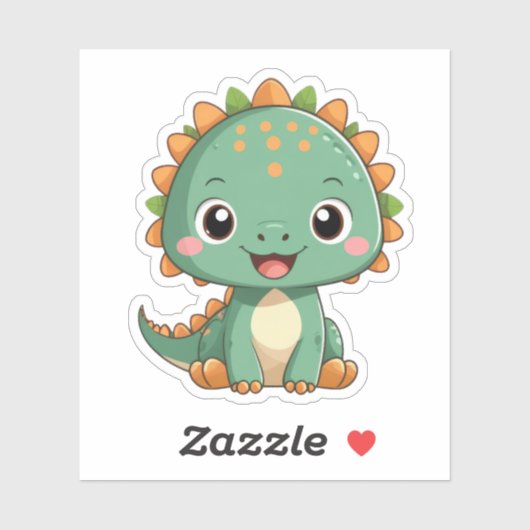 Sticker Illustration d'un dinosaure souriant et mignon en (Feuille)