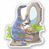 Sticker Illustration D'Un Iguanodon Mettant Sur Le Maquill (Devant)