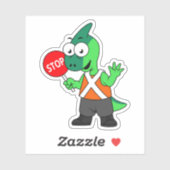 Sticker Illustration D'Un Parasaurolophus Traffic Enforcer (Feuille)
