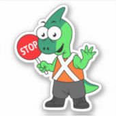 Sticker Illustration D'Un Parasaurolophus Traffic Enforcer (Devant)
